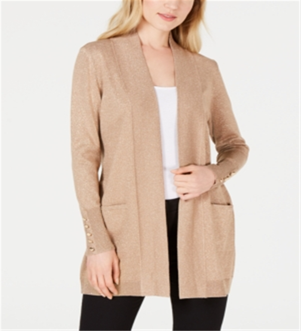 JM Collection Women's Button Sleeve Flyaway Cardigan Brown Size Petite M