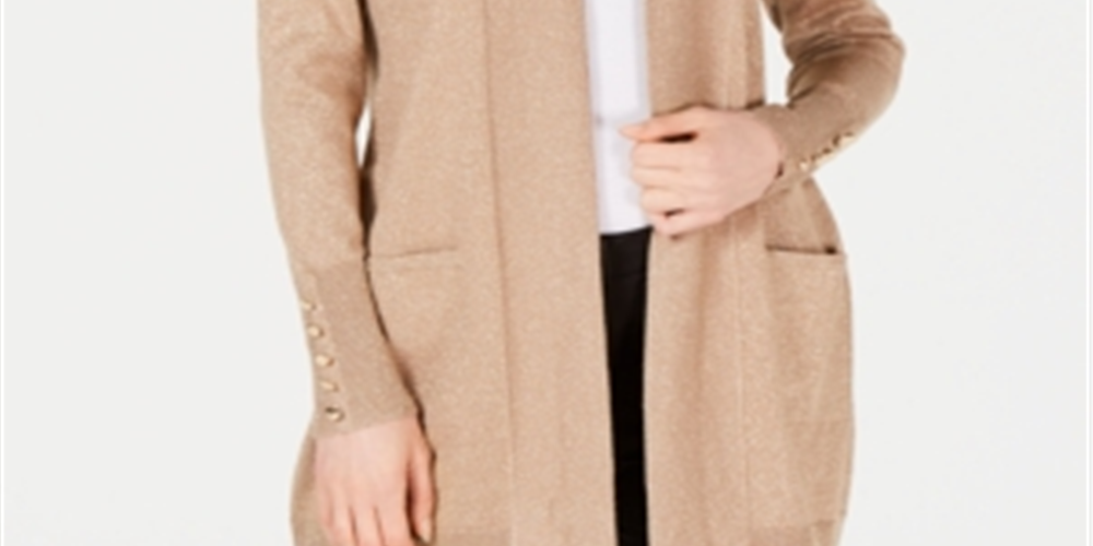 JM Collection Women's Button Sleeve Flyaway Cardigan Brown Size Petite M