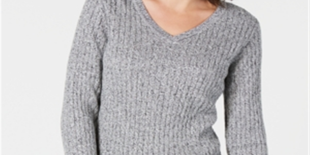 Karen Scott Women's Cotton Cable Knit Sweater Grey Size Petite L