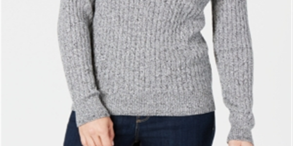 Karen Scott Women's Cotton Cable Knit Sweater Grey Size Petite L