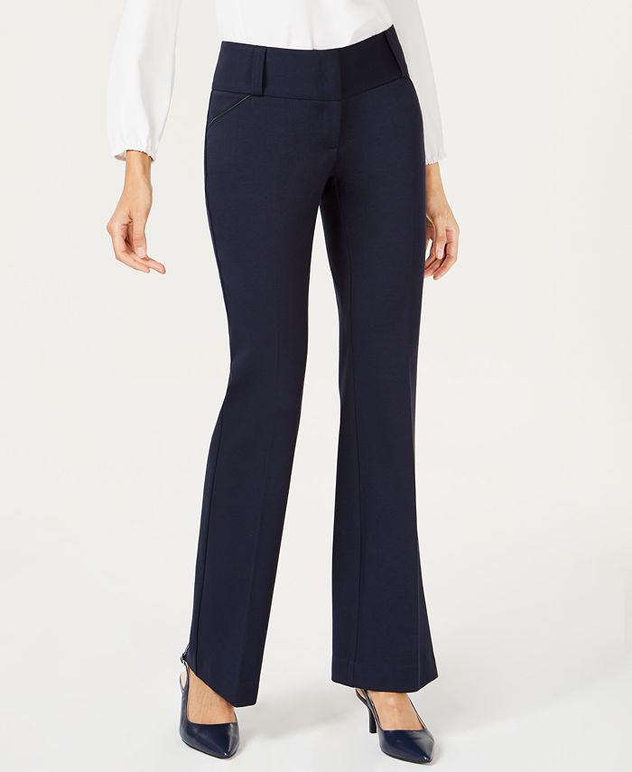 Alfani Women's Faux Leather Trim Wide Leg Trousers Blue Size 16X3
