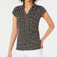 Charter Club Women's Short Sleeve Printed Polo Top Black Size Small