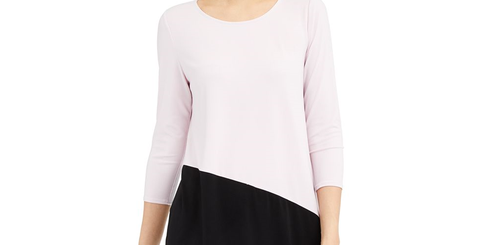 Alfani Women's Colorblocked Asymmetrical Top Pink Size Small