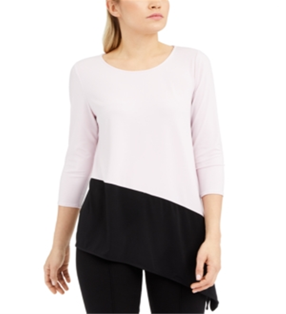 Alfani Women's Colorblocked Asymmetrical Top Pink Size Small