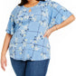 Charter Club Women's Plus Floral Print Keyhole Top Blue Size 2X
