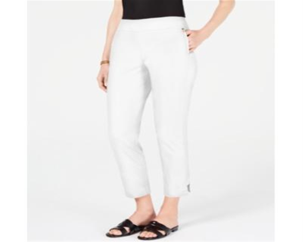 JM Collection Women's Tummy Control Ankle Pants White Size Petite S