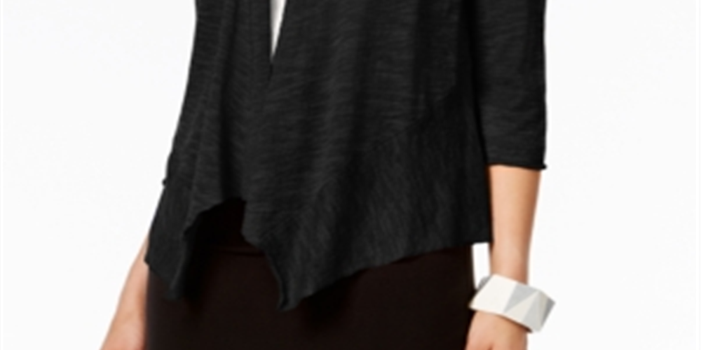 Alfani Women's Linen Drapey Cardigan Sweater Black Size Small