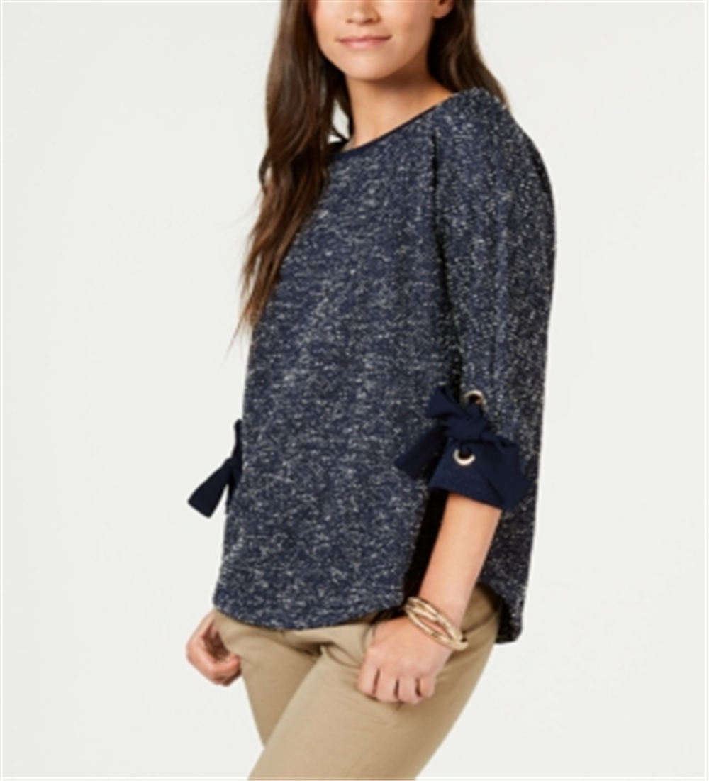 Charter Club Women's 3/4 Sleeve Bow Trim Top Blue Size Medium