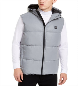 Calvin Klein Men's Reflective Hooded Puffer Vest Grey Size Medium