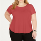 Alfani Women's Plus Satin Trim High Low T-Shirt Red Size 3X