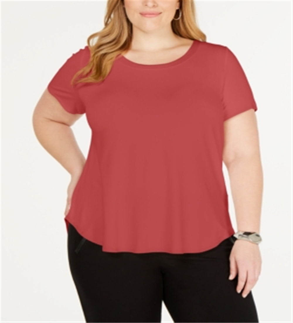 Alfani Women's Plus Satin Trim High Low T-Shirt Red Size 3X
