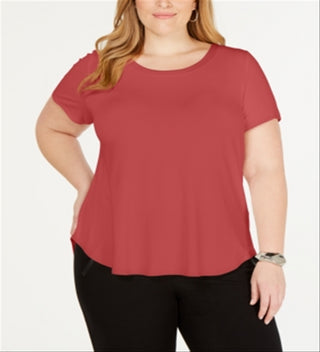 Alfani Women's Plus Satin Trim High Low T-Shirt Red Size 3X