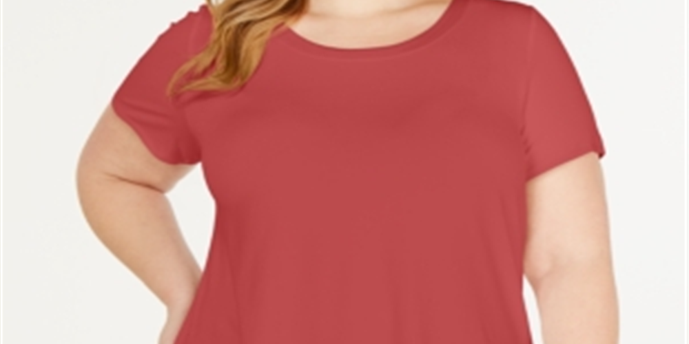 Alfani Women's Plus Satin Trim High Low T-Shirt Red Size 3X