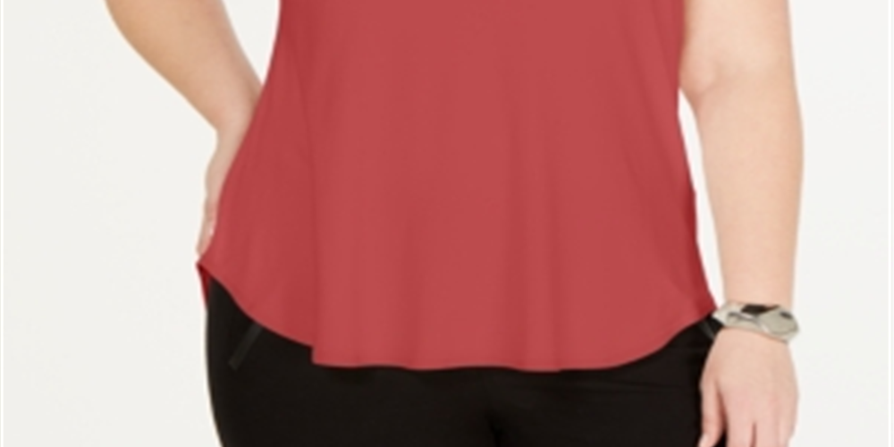 Alfani Women's Plus Satin Trim High Low T-Shirt Red Size 3X