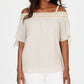JM Collection Women's  Smocked Off-the-Shoulder Gauze Top Brown Size S