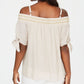 JM Collection Women's  Smocked Off-the-Shoulder Gauze Top Brown Size S