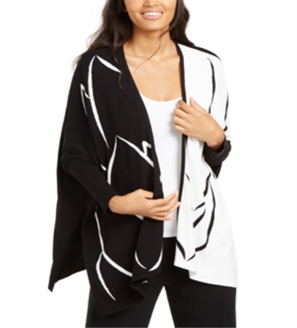 Alfani Women's Two Tone Open Front Poncho Cardigan Black Size XX-Large