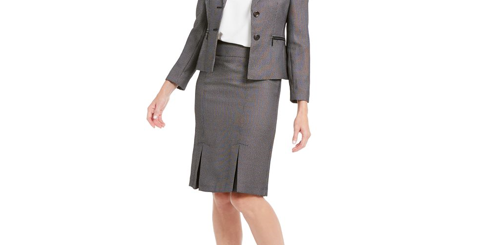 Le Suit Women's Pleated Hem Skirt Suit Black Size 2 Petite