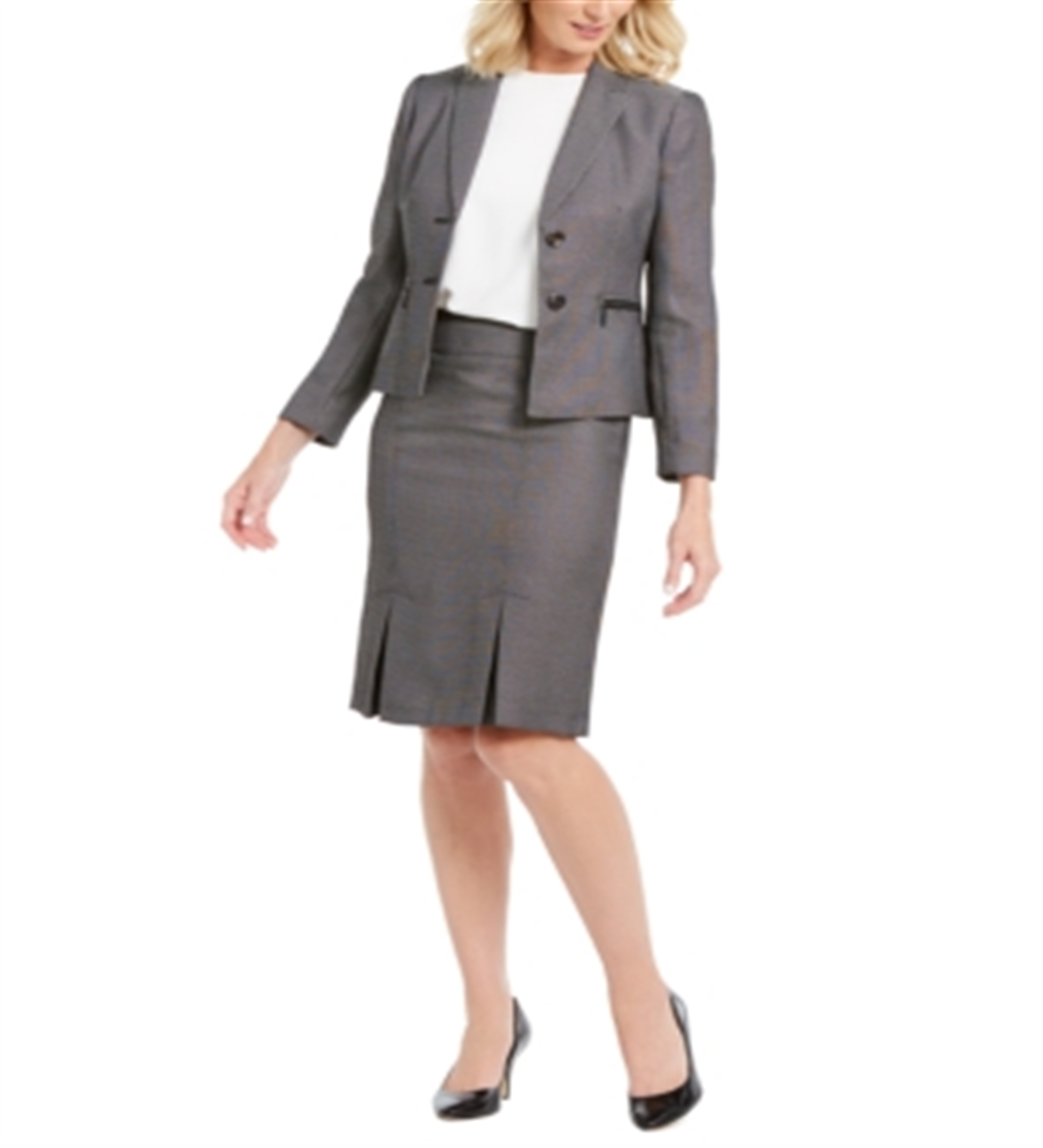 Le Suit Women's Pleated Hem Skirt Suit Black Size 2 Petite