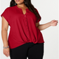INC International Concepts Women's Plus Twist Front Top Red Size 1X