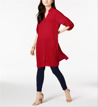 Alfani Women's Super Button Front Tunic Red Size Large