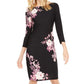 INC Iternational Concepts Women's Floral Long Sleeve Boat Neck Knee Length Evening Body Con Dress Black Size Small