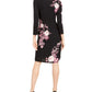 INC Iternational Concepts Women's Floral Long Sleeve Boat Neck Knee Length Evening Body Con Dress Black Size Small