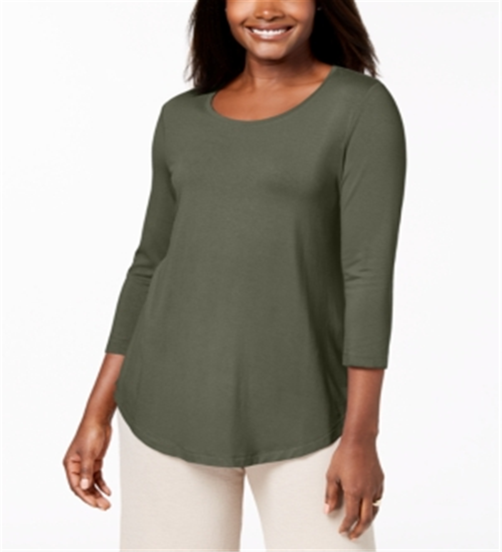 JM Collection Women's  Scoop-Neck Top in Regular and Petite  Green Size S