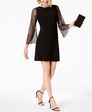 MSK Women's Embellished Mesh Sleeve Dress Black Size Petite X-Large