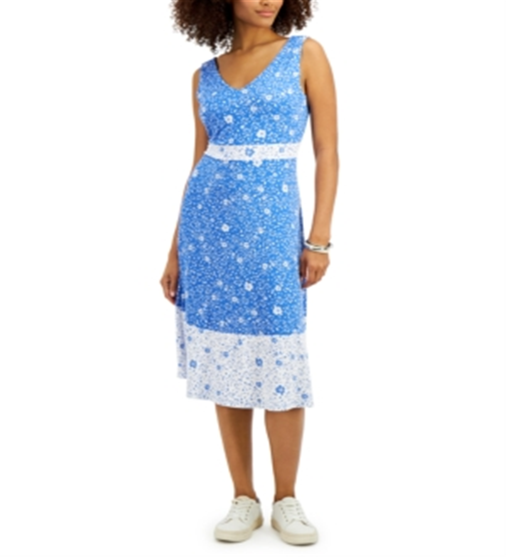 Charter Club Women's Floral Sleeveless Dress Blue Size XX-Large