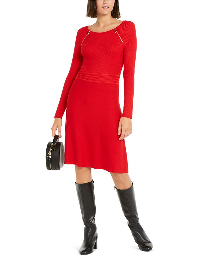 INC Iternational Concepts Women's Zip Detail Fit & Flare Sweater Dress Red Size XX-Large