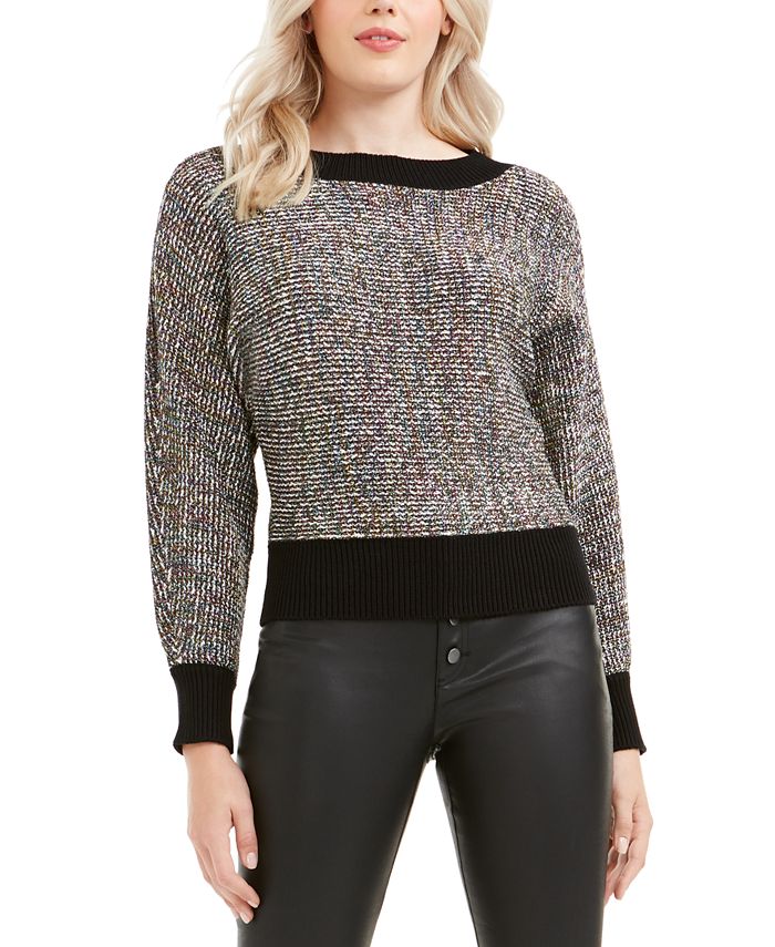 Bar III Women's Heather Long Sleeve Crew Neck Sweater Black Size Medium