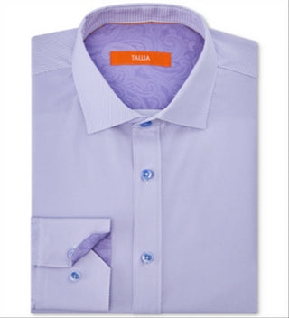 Tallia Men's Striped Houndstooth Button Down Shirt Purple Size 34-35