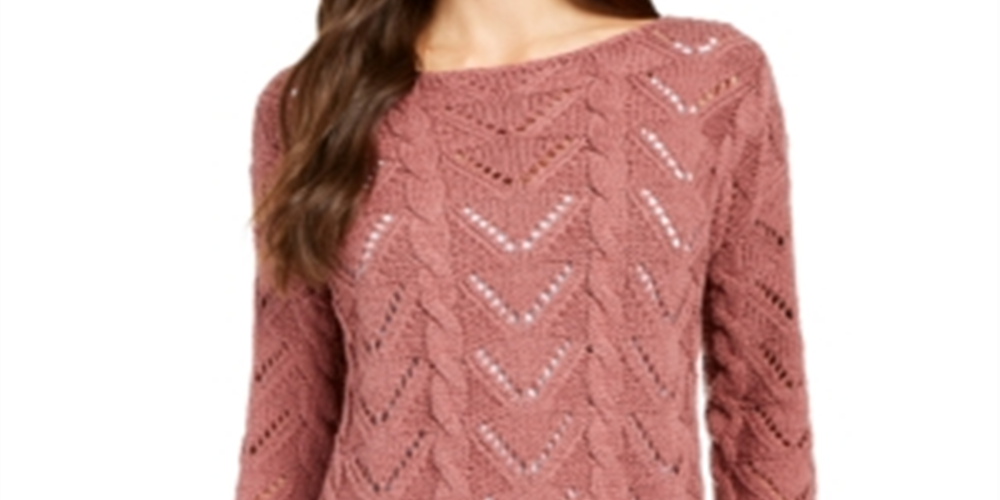Style & Co Women's Pointelle Knit Scalloped Hem Sweater Pink Size XS