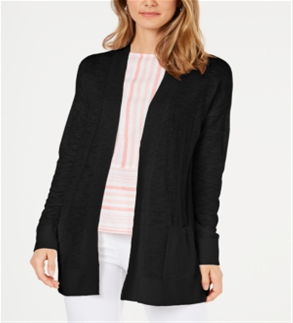 Charter Club Women's Cotton Long Cardigan Black Size Large