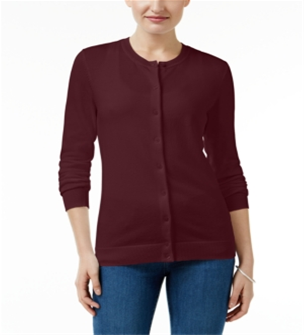 Karen Scott Women's Crew Neck Cardigan Wine Size Petite XL