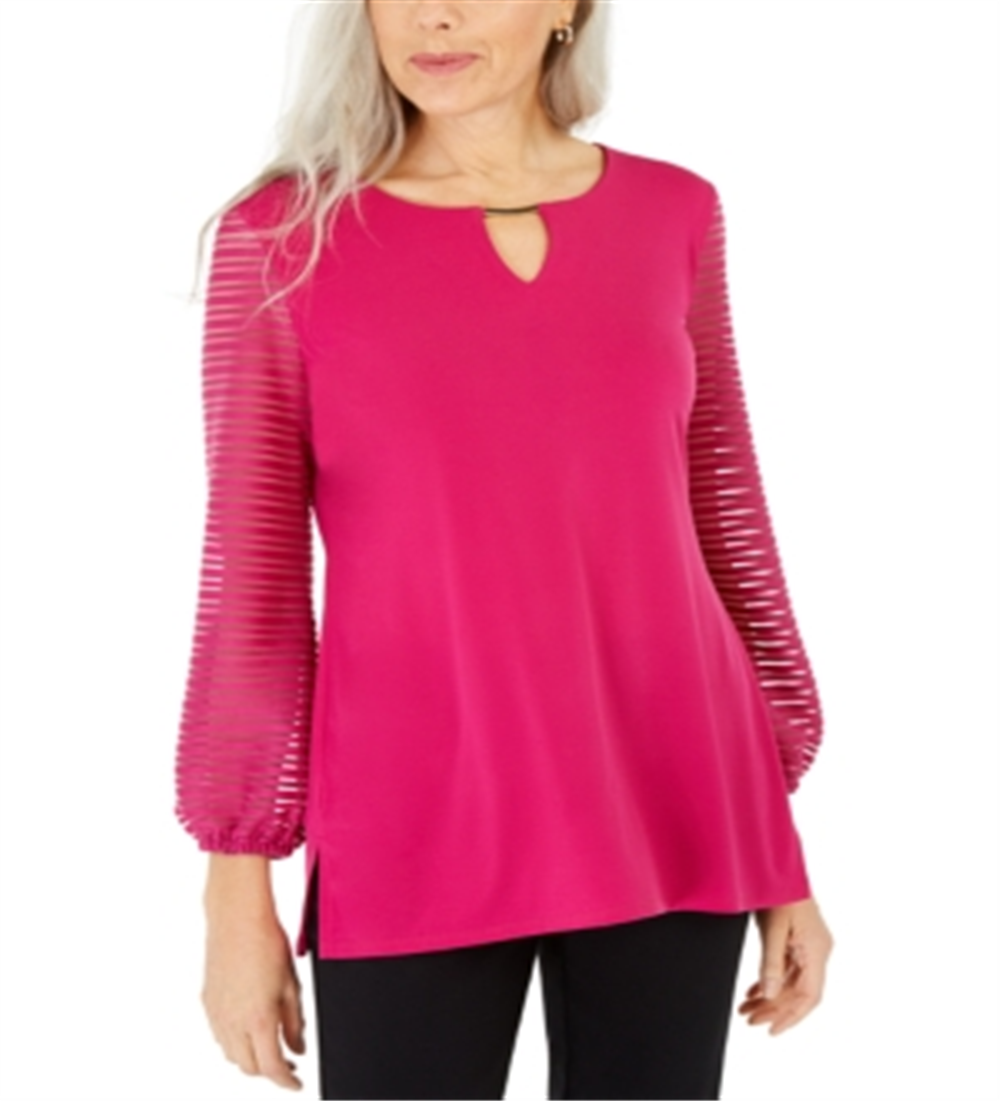 JM Collection Women's Puff Sleeve Top Pink Size Small