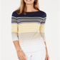 Charter Club Women's Pima Cotton Button Shoulder Stripe Top Yellow Size XX-Large