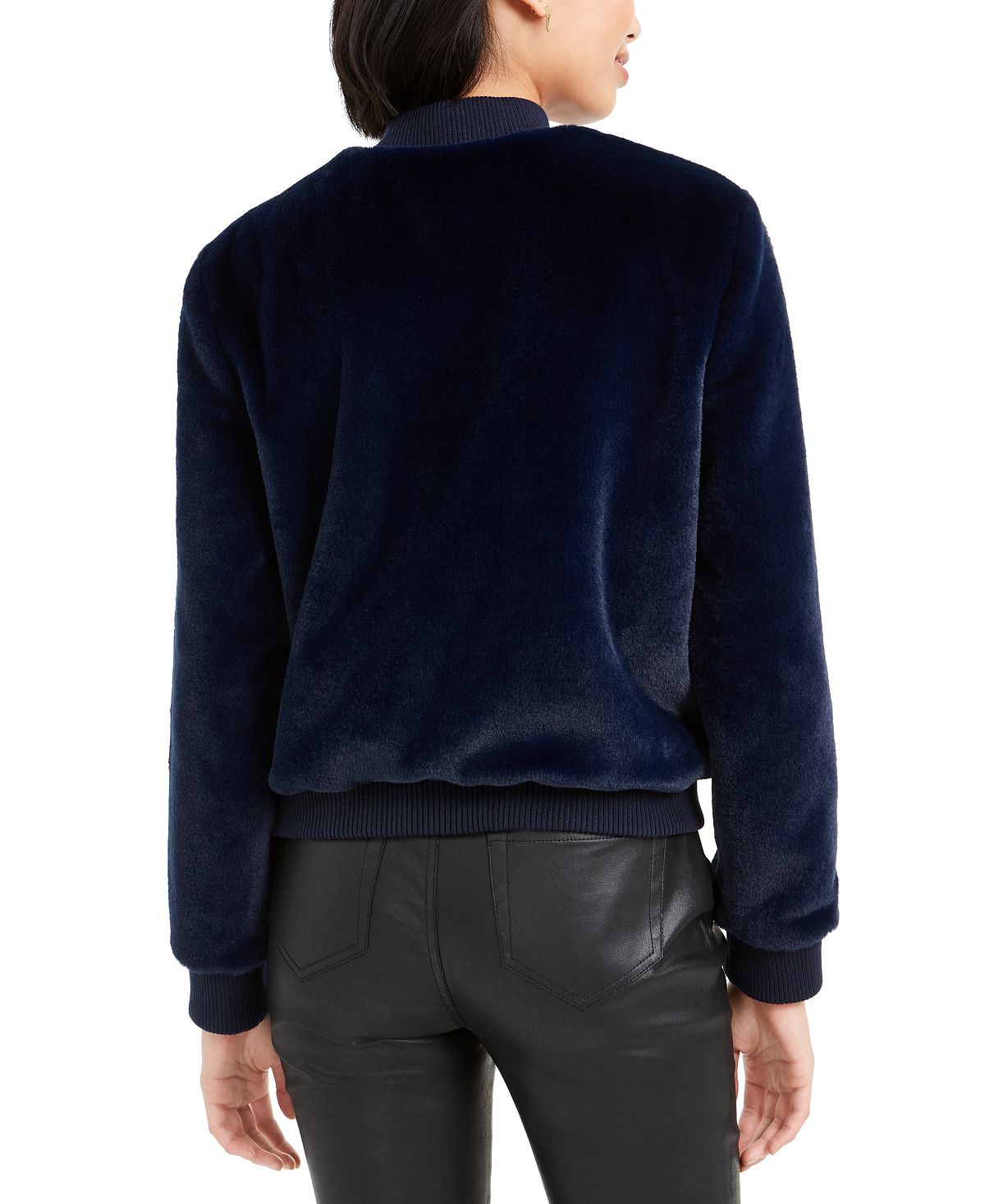 Bar III Women's Faux Fur Bomber Jacket Blue Size-XXS
