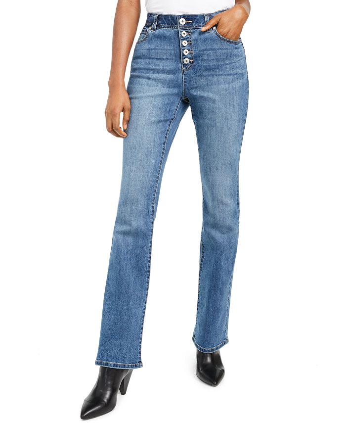 INC International Concepts Women's High Rise Curvy Fit Button Fly Bootcut Jeans Blue Size 2