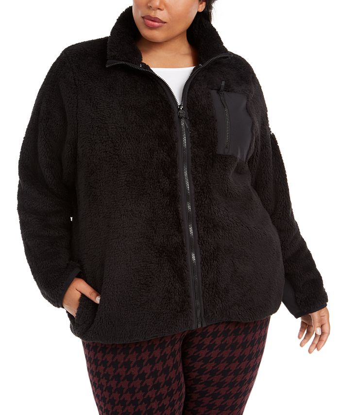 Calvin Klein Women's Mock Neck Sherpa Jacket Black Size 3X