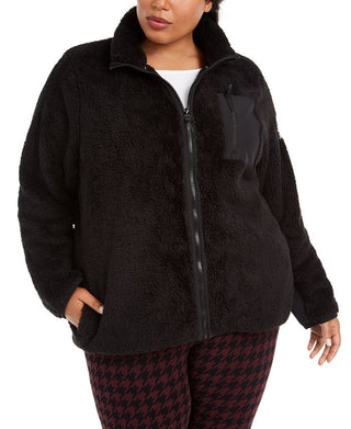 Calvin Klein Women's Mock Neck Sherpa Jacket Black Size 3X