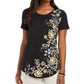 JM Collection Women's Floral Scoop Neck Top Black Size M