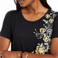 JM Collection Women's Floral Scoop Neck Top Black Size M