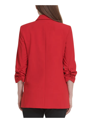 DKNY Women's Gathered Cuff Open Front Blazer Red Size 2 Petite