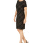 Kasper Women's Zippered Plaid Short Sleeve Jewel Neck Knee Length Sheath Dress Black Size 4
