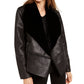 Bar III Women's Shearling Drape Front Jacket Black Size XXS