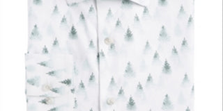 Bar III Men's Stretch Snowy Forest Print Dress Shirt Green Size 14X14