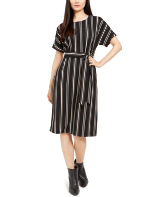 Alfani Women's Striped Tie Waist Dress Black Size Petite Large