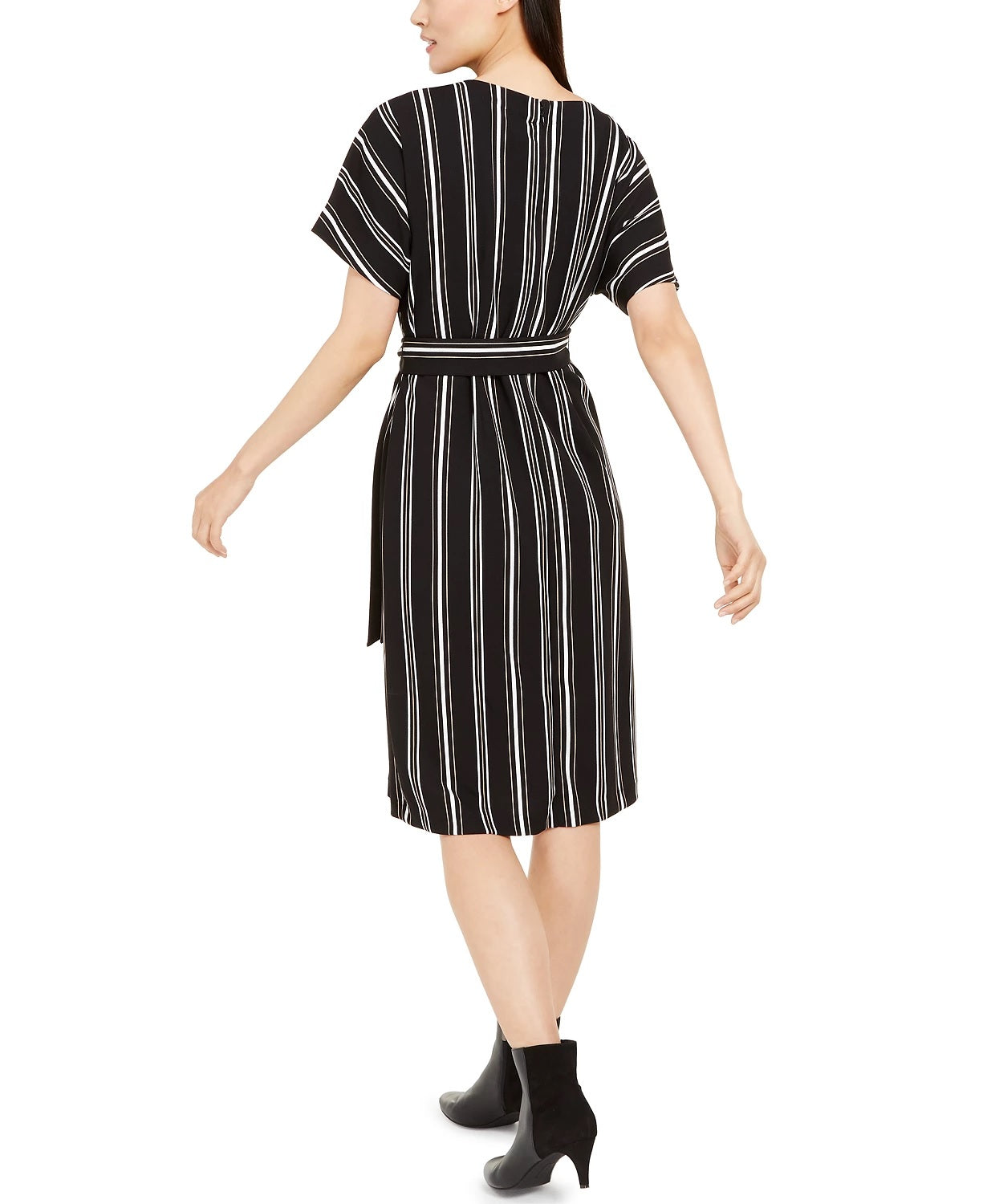 Alfani Women's Striped Tie Waist Dress Black Size Petite Large